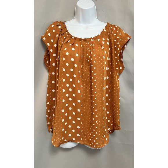 LC Lauren Conrad Tops - Lauren Conrad mustard orange top Blouse‎ Polka Dots Flowy Relaxed Sz Large